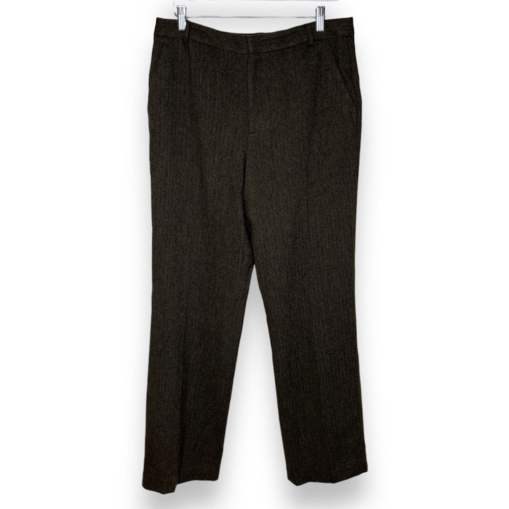 Chaps Wool Herringbone Straight Leg Poly Lined Brown Tan Pant Womens Size 12